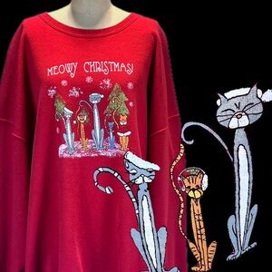VINTAGE Meowy Christmas cats holiday sweatshirt graphic crewneck humor funny 90s